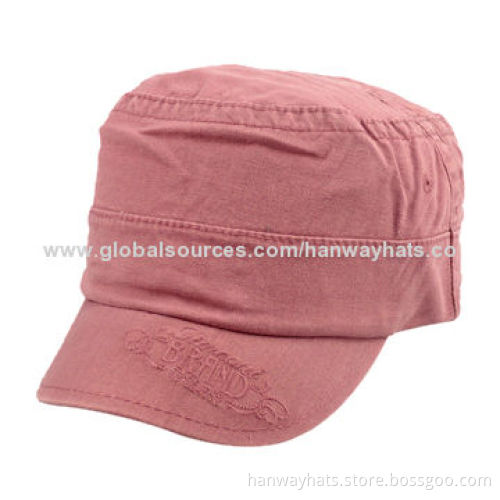Pink canvas military hat with flat embroidery